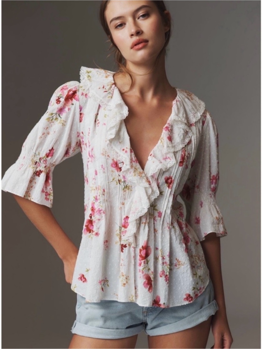 Anthropologie Ruffle Pintuck shirt Size M NWT